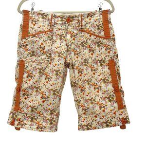 Adventura Womens 4 Shorts Bermuda Organic Cotton Floral Roll Tab Outdoor Orange